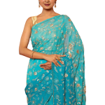 Teal Ombre Pure Chiffon Saree | All Over Aari Tari Zardozi & Cutt Work | Jaipurio Designer Collection